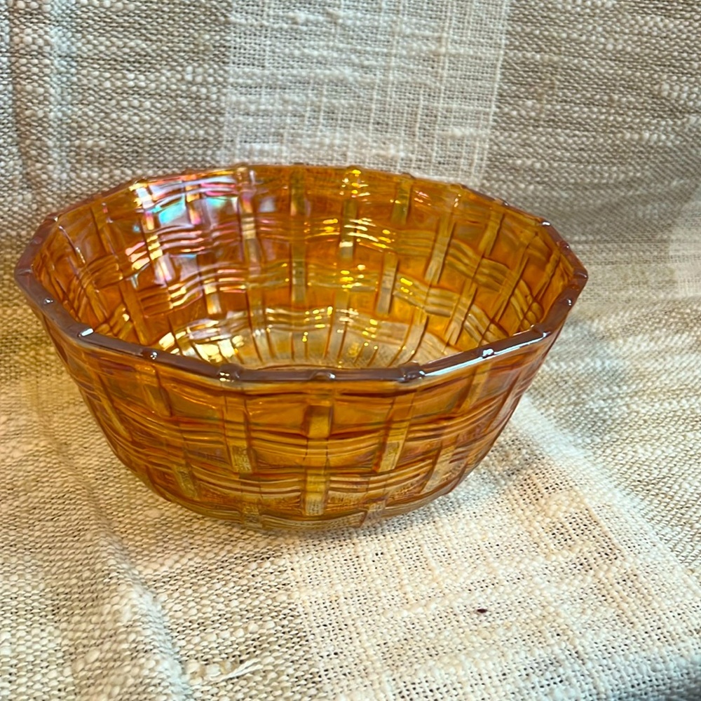 Carnival Glass Basket Weave Bowl